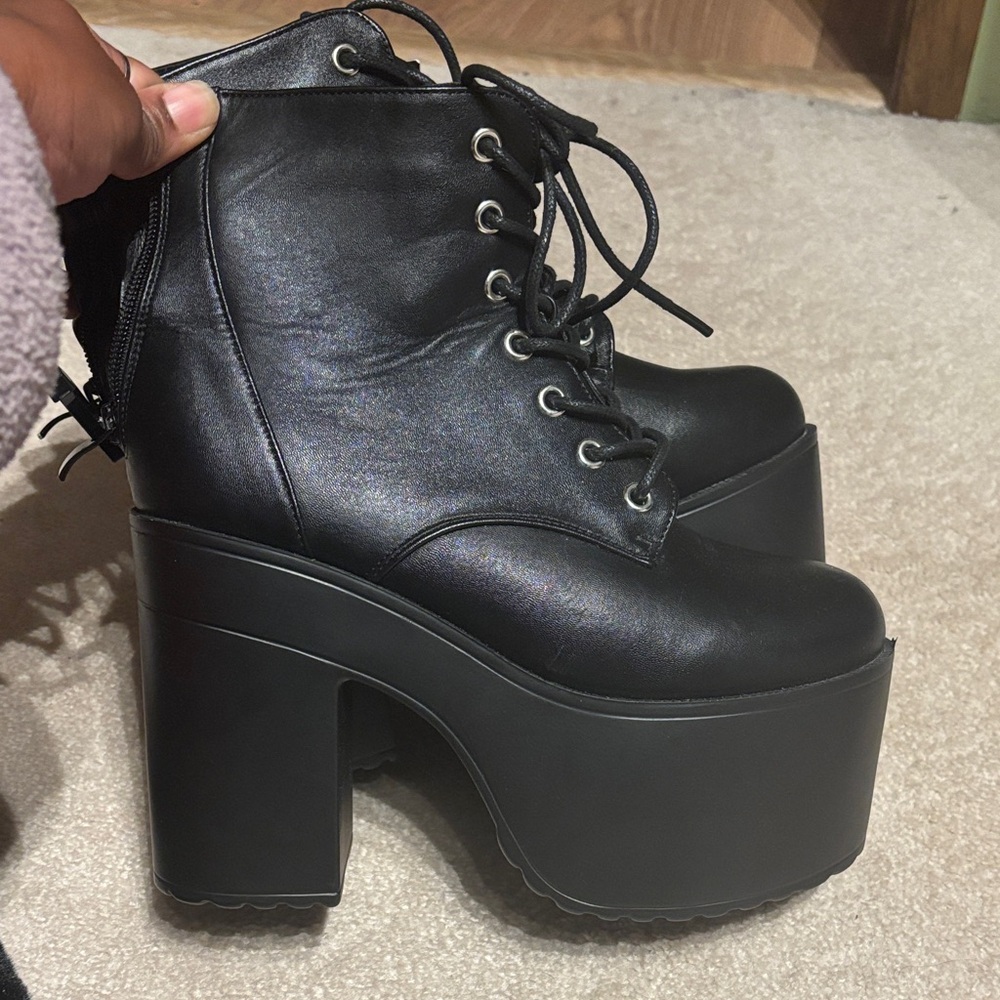 Black Platform Lace-Up Ankle Boots